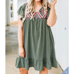 Savanna Jane Green Polka Dot Dress with Pink Accents